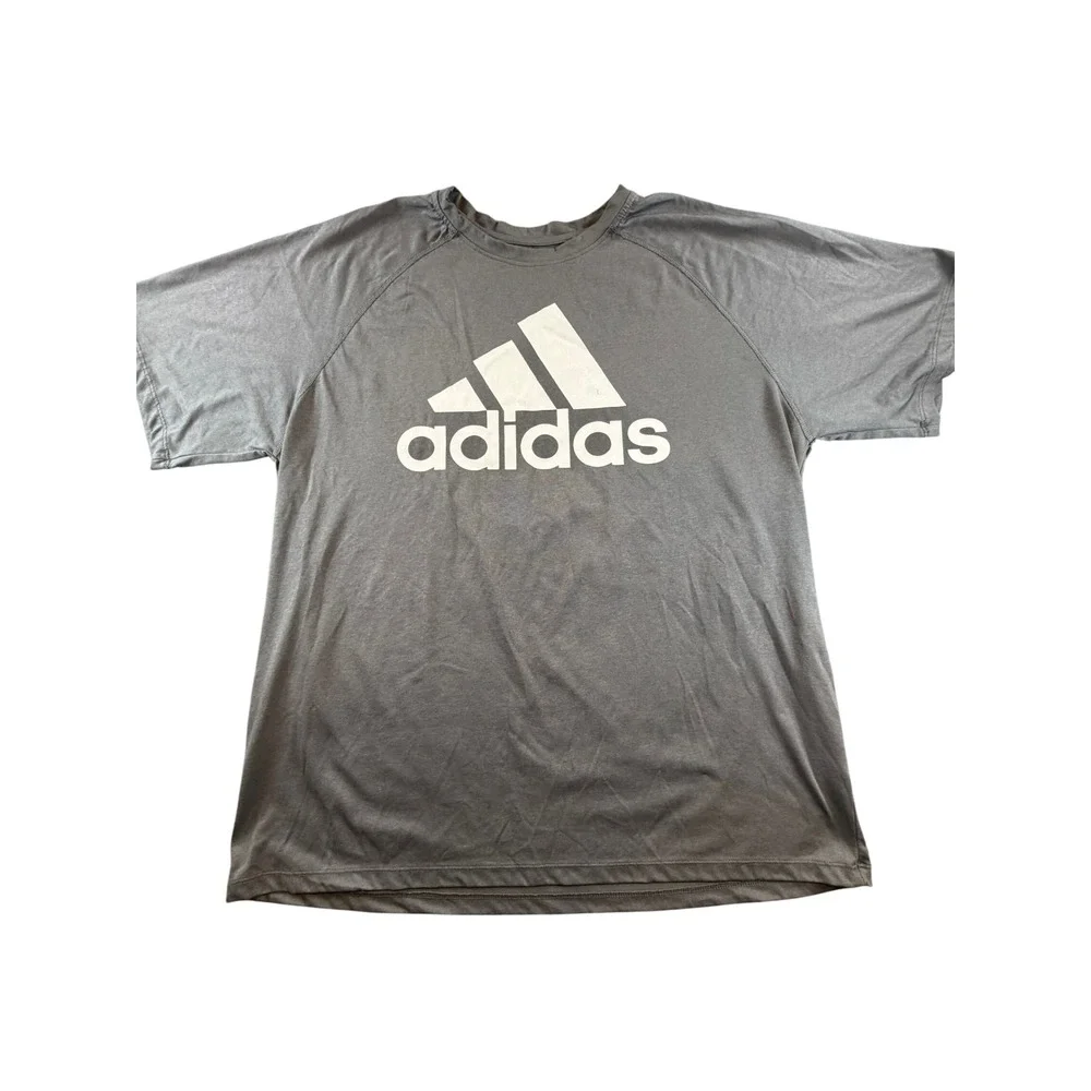 Adidas Climalite Mens XL Gray Short Sleeve Performance Graphic Logo T-Shirt